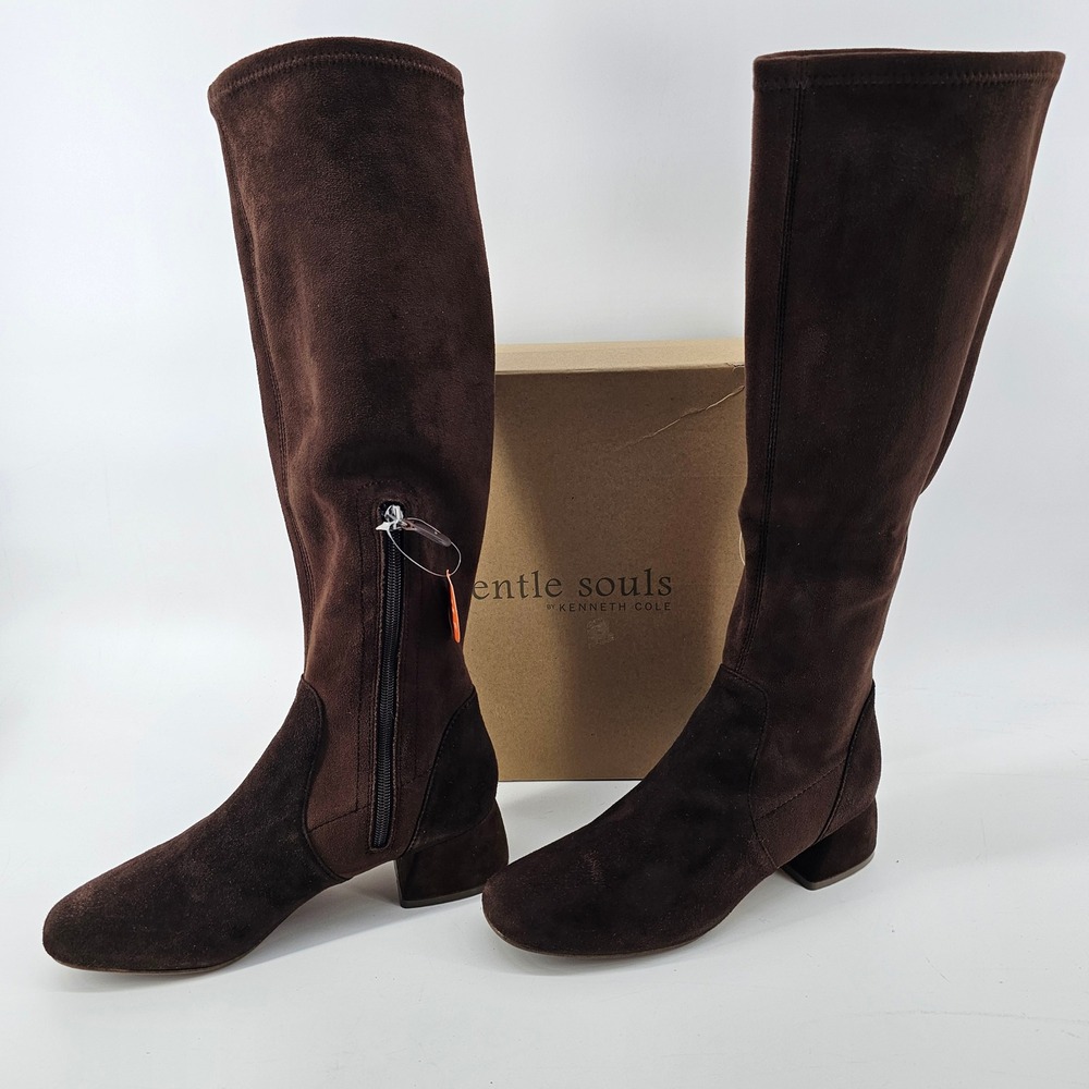 Gentle Souls Emily Stretch Boot 8.5 Brown Suede Water Resistant Knee High NIB